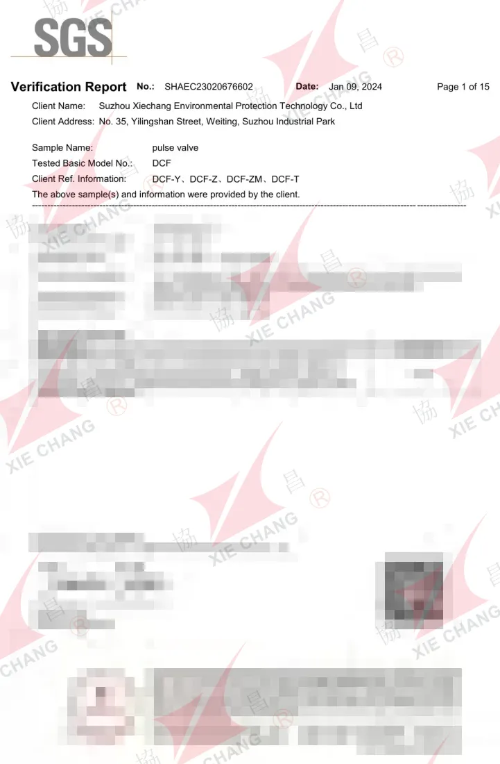 รายงานยืนยัน China RoHS — พัลส์วาล์วโซลินอยด์ DCF