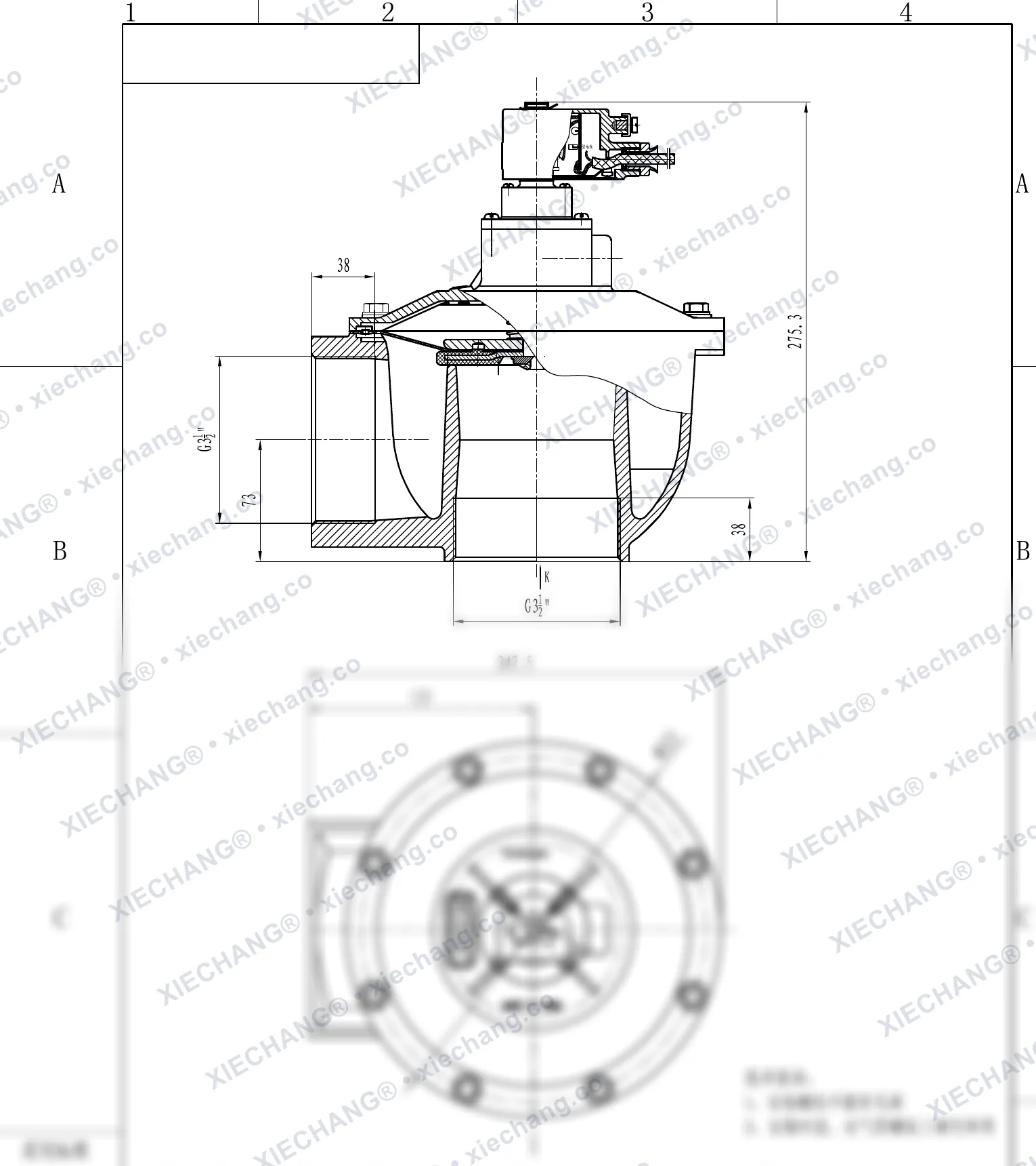 DCF-F-Z-102S.B · 4" (DN102) · พัลส์วาล์วแบบมุมฉากกันระเบิด — แบบติดตั้ง