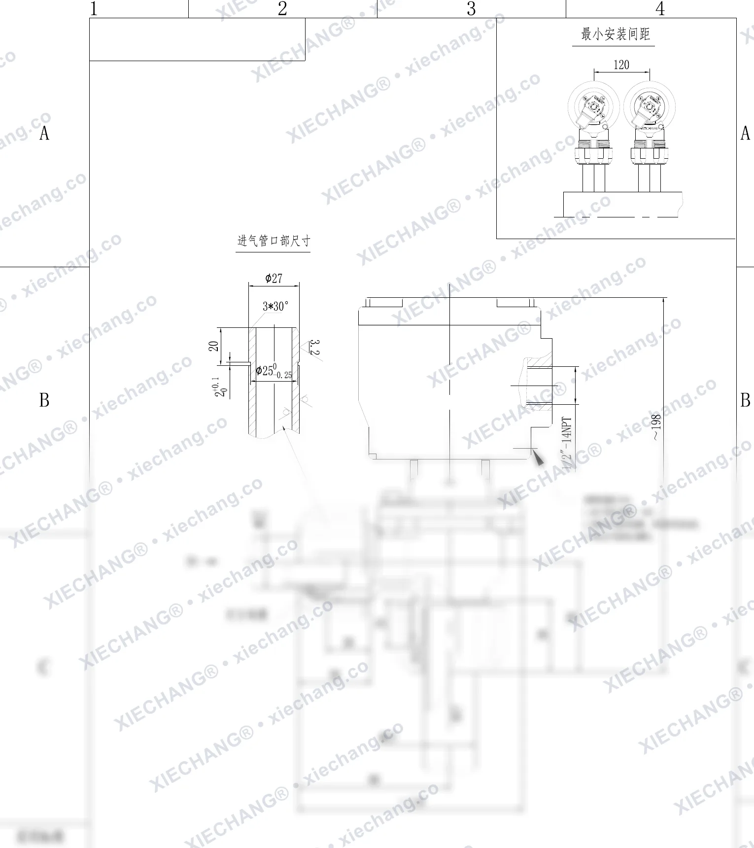 DCF-F2-ZM-20 · ¾" · พัลส์วาล์วกันระเบิดแบบมุมฉากเกลียวนอก/ข้อต่อสวมเร็ว — ภาพวาดการติดตั้ง
