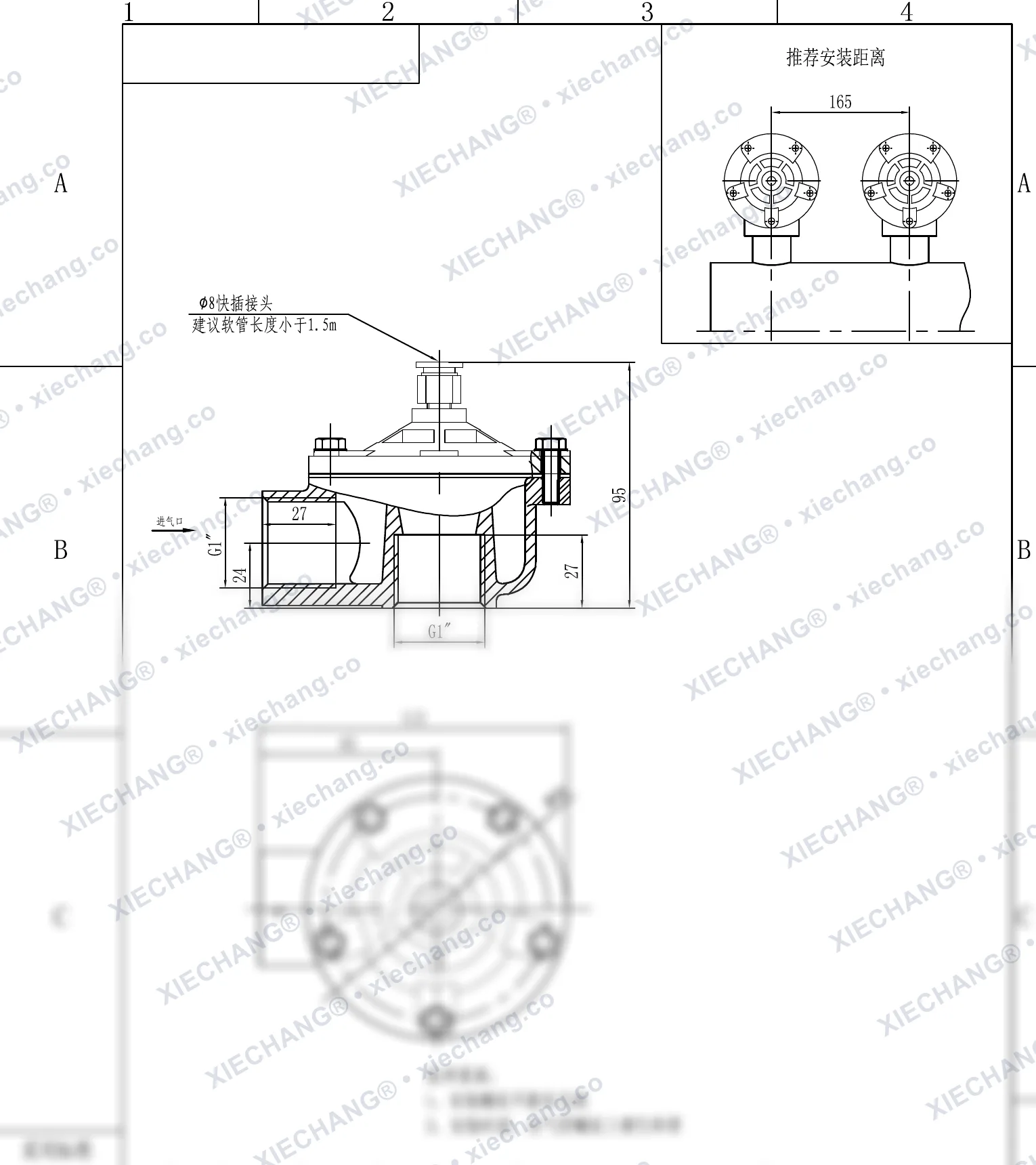 DCF-Z-25-DXK · 1" · พัลส์วาล์วแบบมุมฉาก — ภาพวาดการติดตั้ง