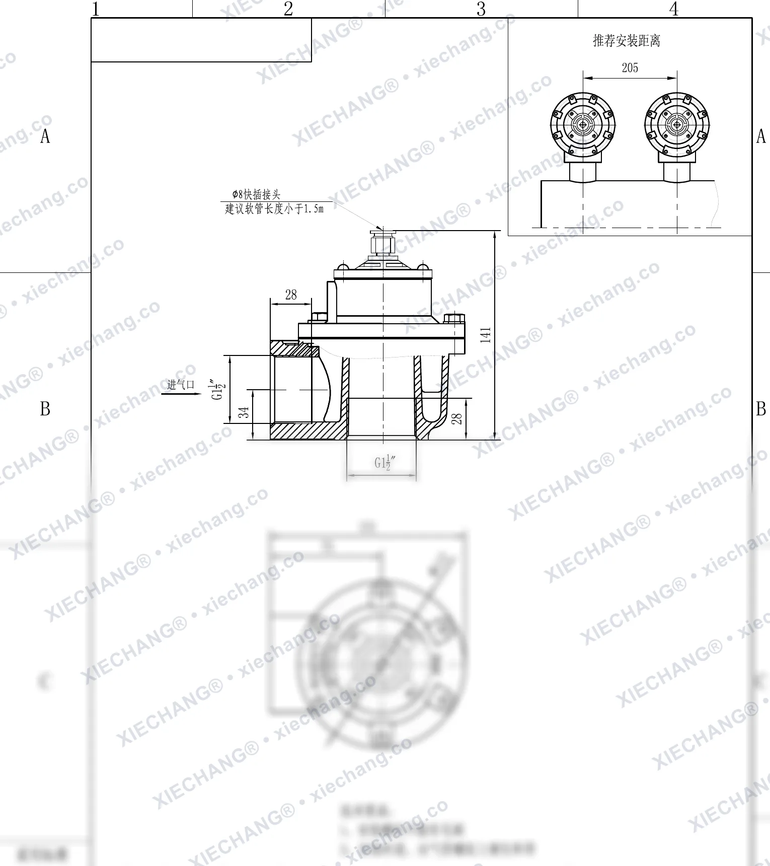 DCF-Z-40S-DXK · 1½" · พัลส์วาล์วแบบมุมฉาก (ควบคุมนำร่องแบบ DXK) — ภาพวาดการติดตั้ง