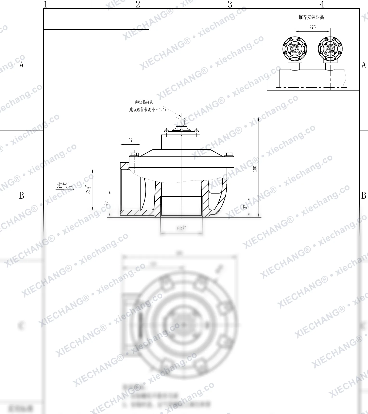 DCF-Z-62S-DXK · 2½" · พัลส์วาล์วแบบมุมฉาก (ควบคุมนำร่องแบบ DXK) — ภาพวาดการติดตั้ง