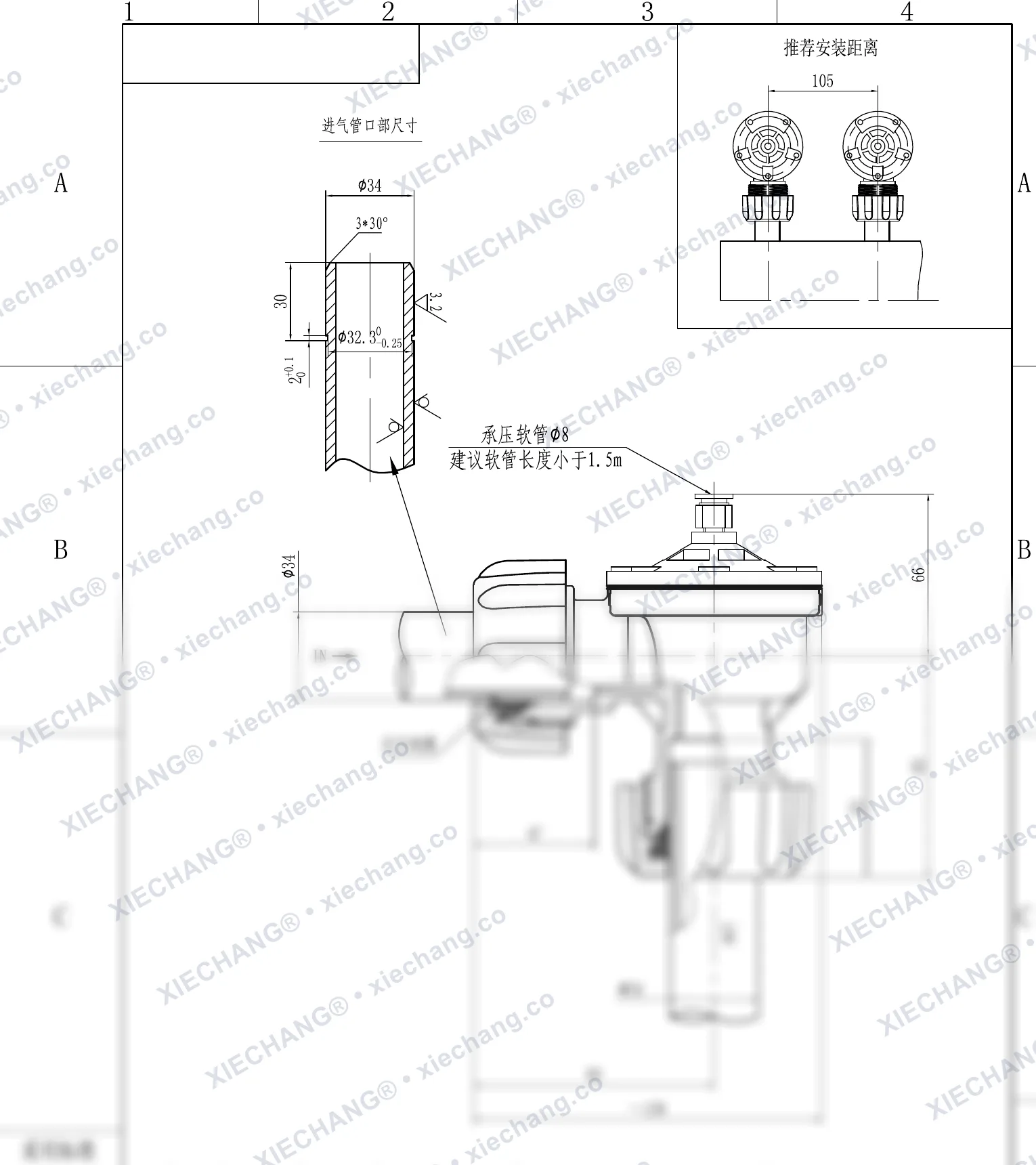DCF-ZM-25-DXK · 1" · วาล์วเกลียวนอก (พัลส์วาล์วแบบมุมฉากเกลียวนอก) — ภาพวาดการติดตั้ง