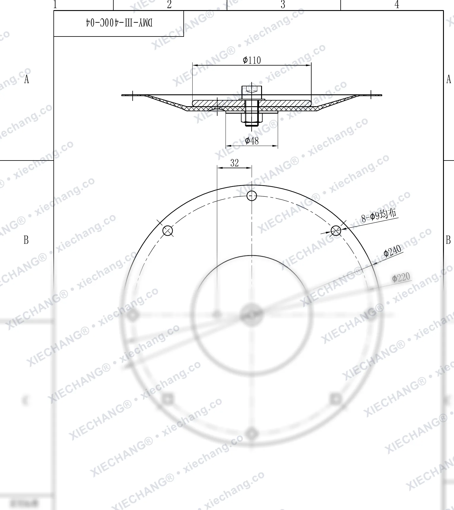 DMY-Ⅲ-400C-04 · DN400 · ชุดประกอบไดอะแฟรม (ขั้นที่ 2 / รอง, 16 นิ้ว) — แบบประกอบ