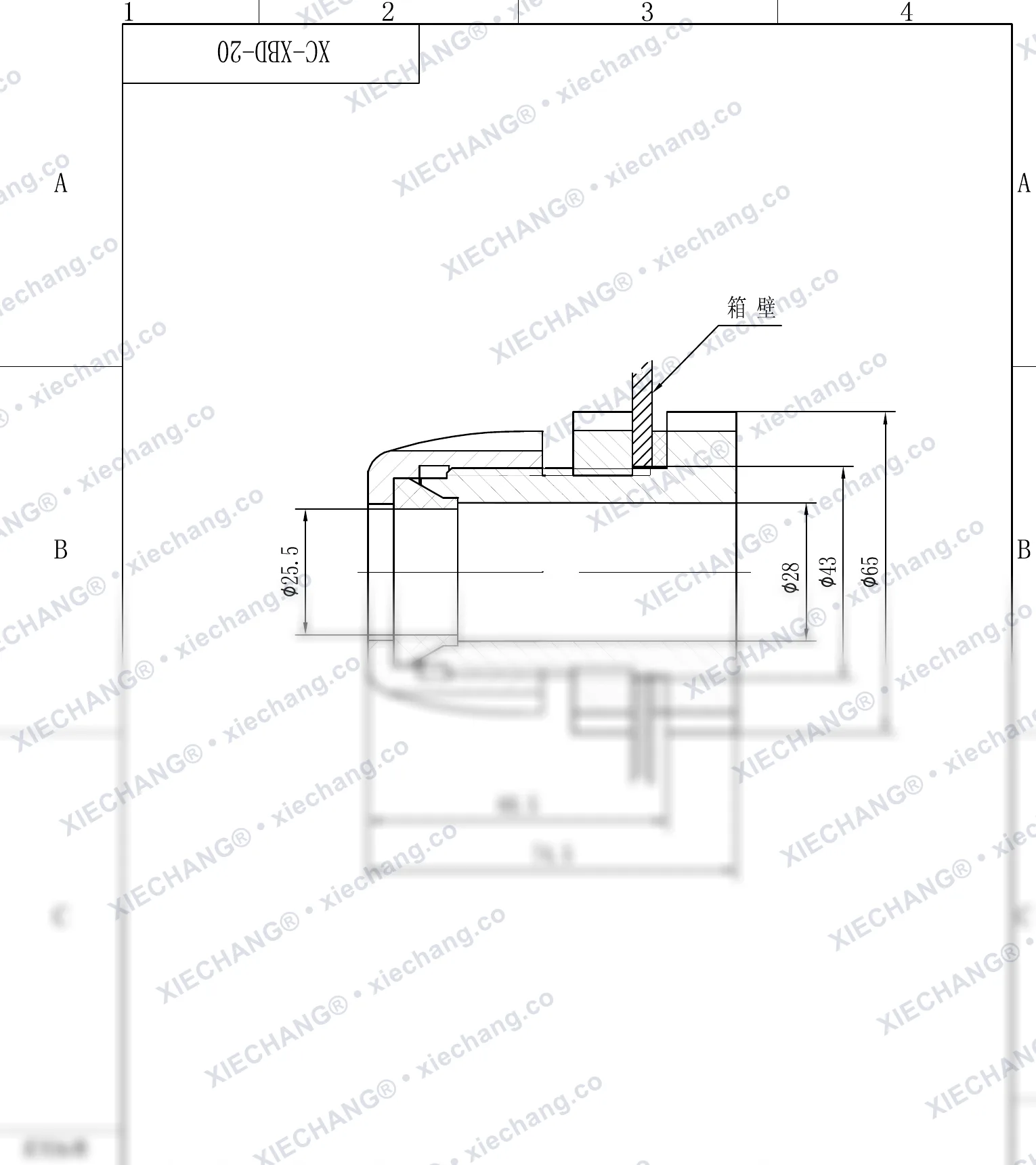 XC-XBD-20 · DN20 · ข้อต่อผนังกั้นเกลียวเดี่ยว — ภาพวาดการติดตั้ง