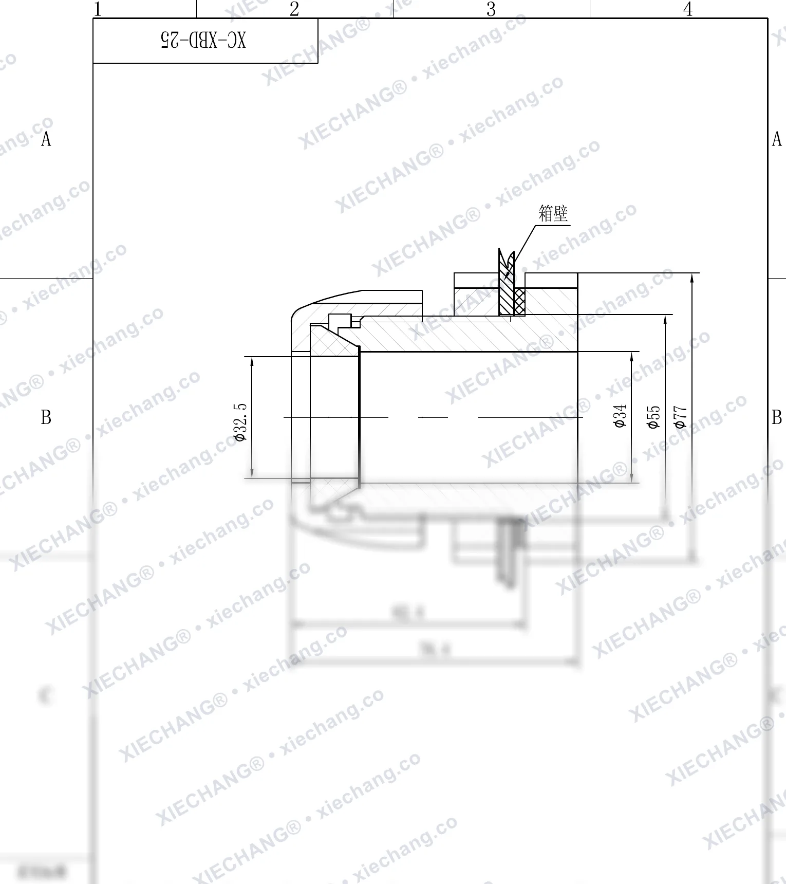 XC-XBD-25 · DN25 · ข้อต่อผนังกั้นเกลียวเดี่ยว — ภาพวาดการติดตั้ง