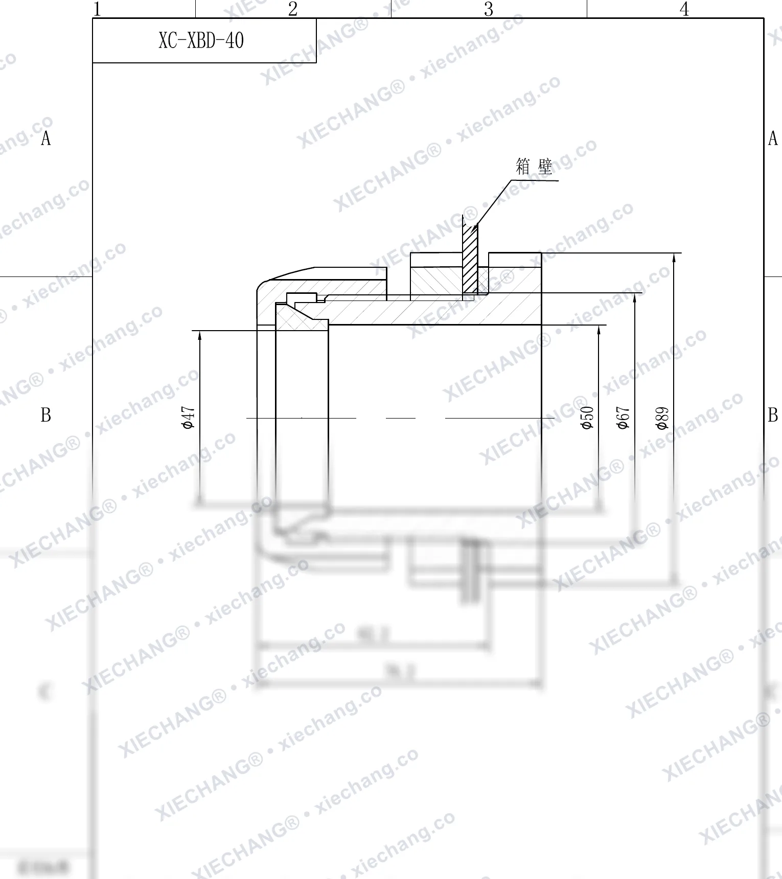 XC-XBD-40 · DN40 · ข้อต่อผนังกั้นเกลียวเดี่ยว — ภาพวาดการติดตั้ง
