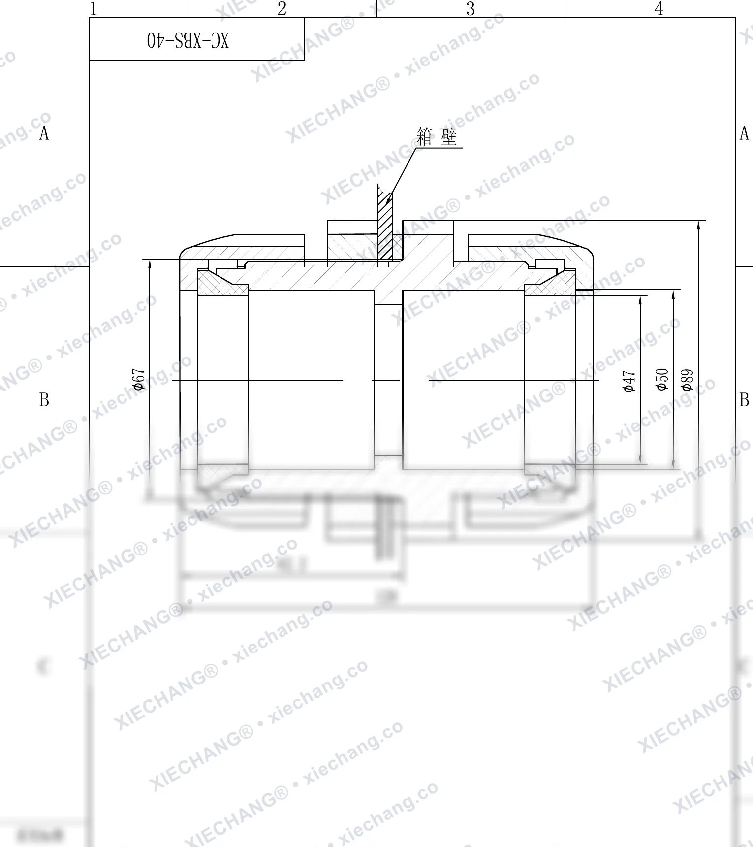 XC-XBS-40 · DN40 · ข้อต่อผนังกั้นเกลียวคู่ — ภาพวาดการติดตั้ง